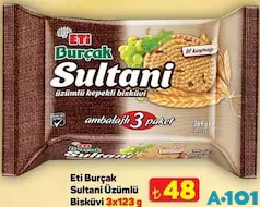 ETİ BURÇAK SULTANİ ÜZÜMLÜ BİSKÜVİ 3X123 G